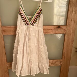 White Sleeveless Dress with Colorful Embroidery